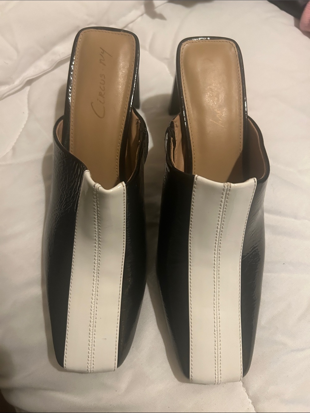 Circus by Sam Edelman Black and White Center-Stripe Slip-On Mules